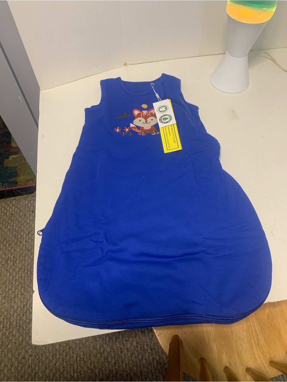 Sleeveless Royal Blue Kids Sleep Sack with Fox Graphic